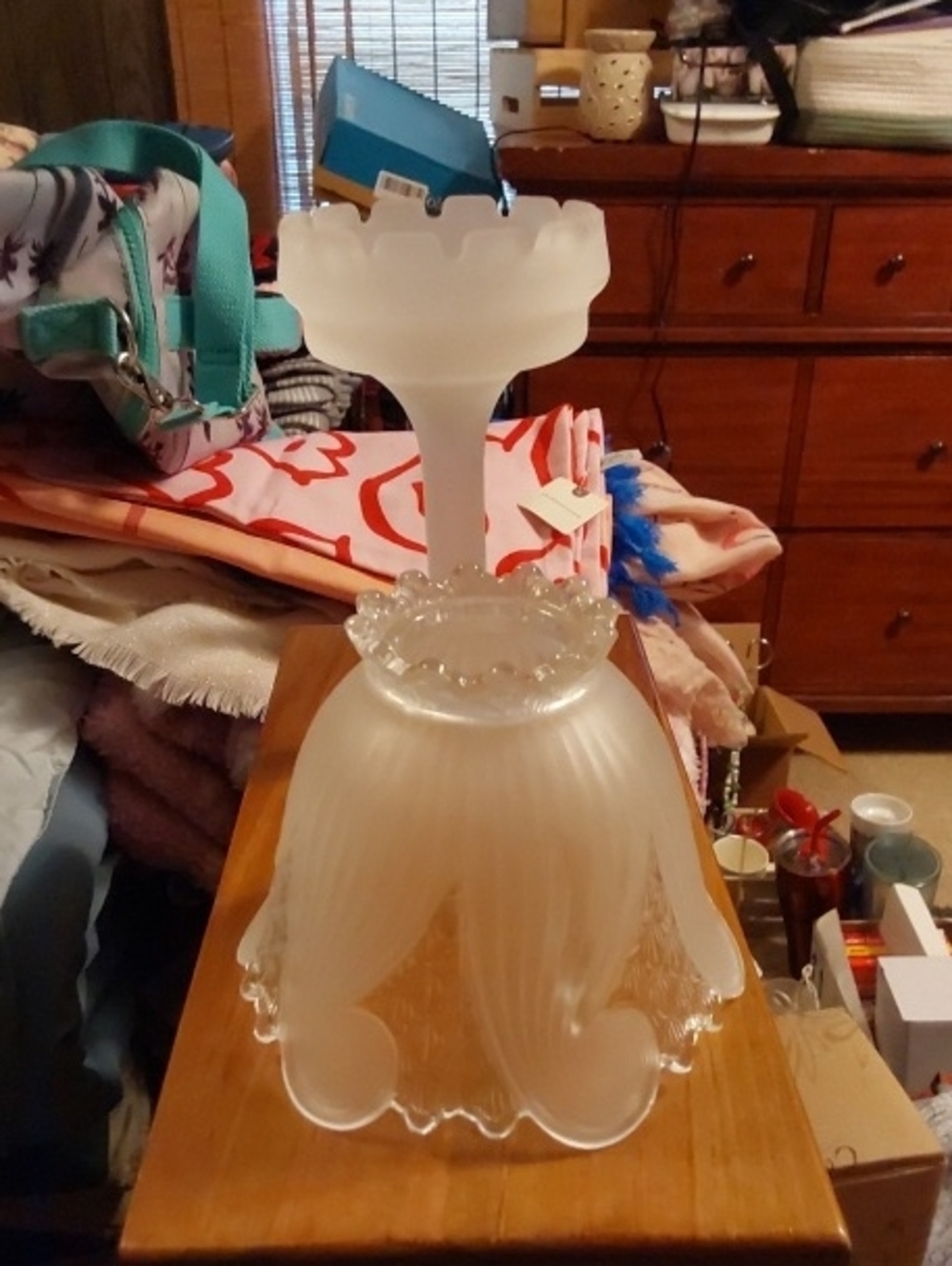 Frosted Glass Table Lamp with Scalloped Shade - Picture 2 of 8